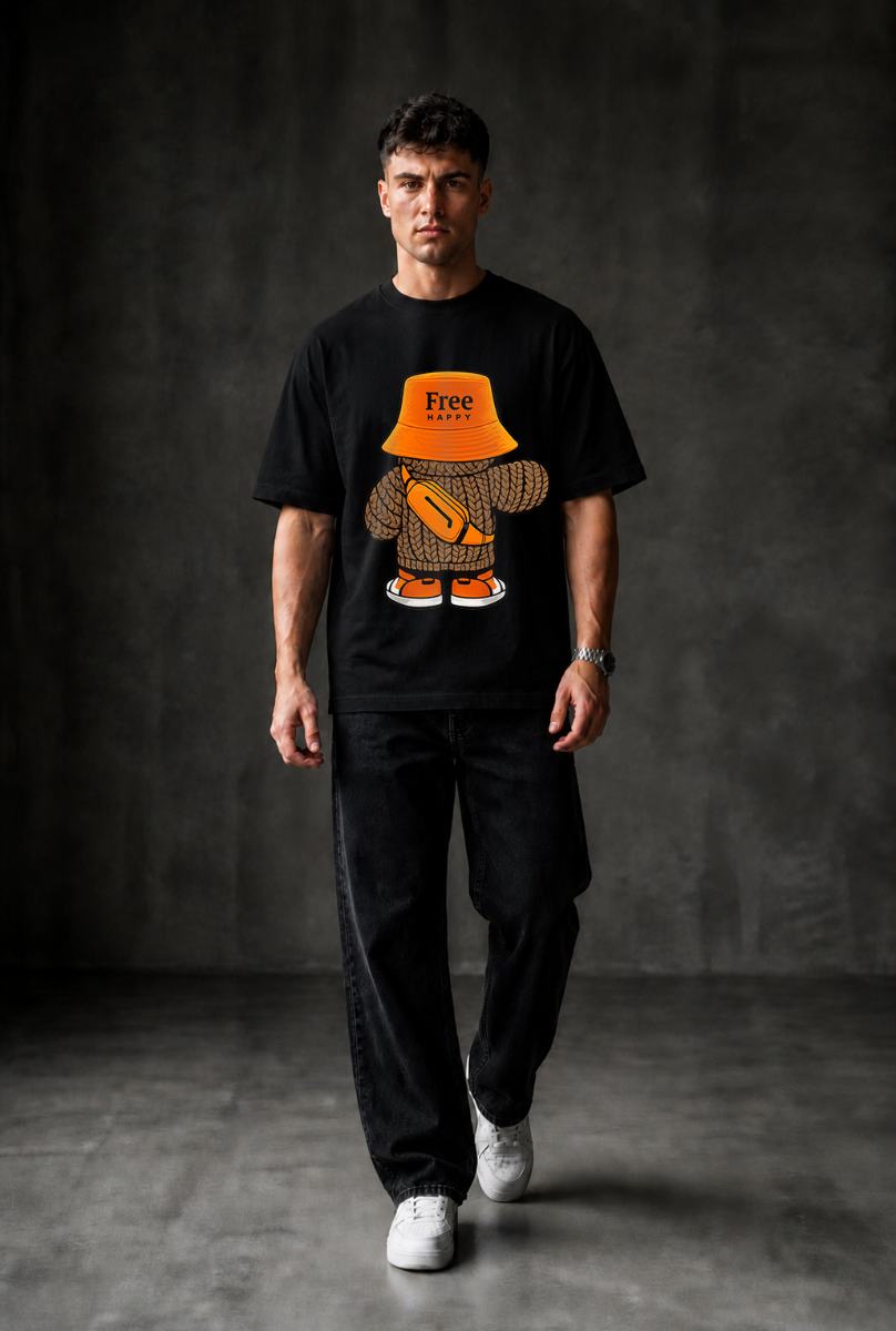 HaPpY Bear Oversized T-shirt ! - Black
