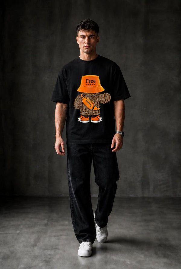 HaPpY Bear Oversized T-shirt ! - Black