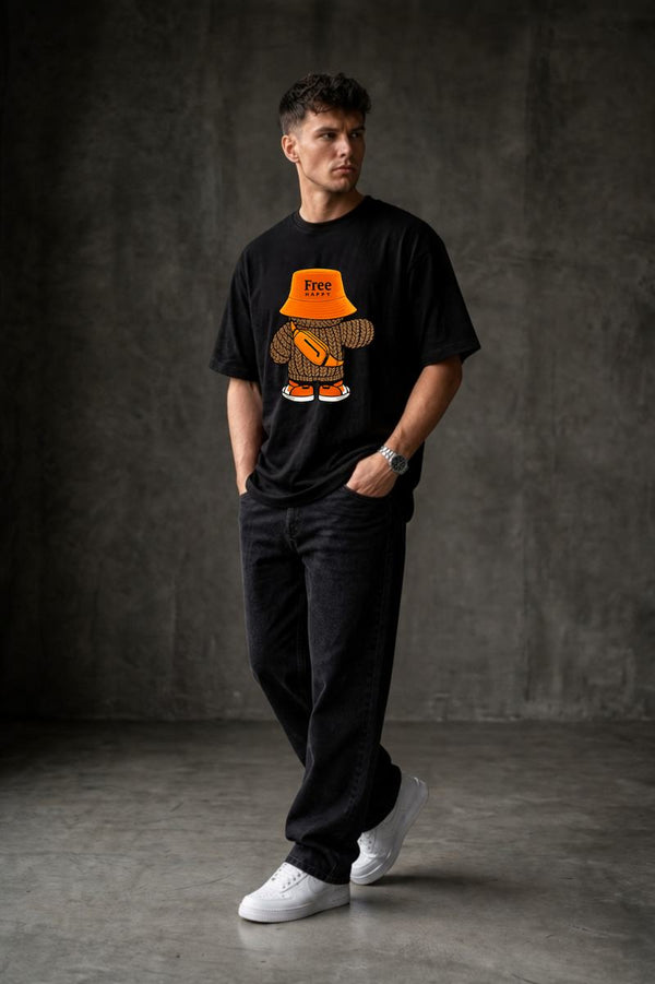 HaPpY Bear Oversized T-shirt ! - Black