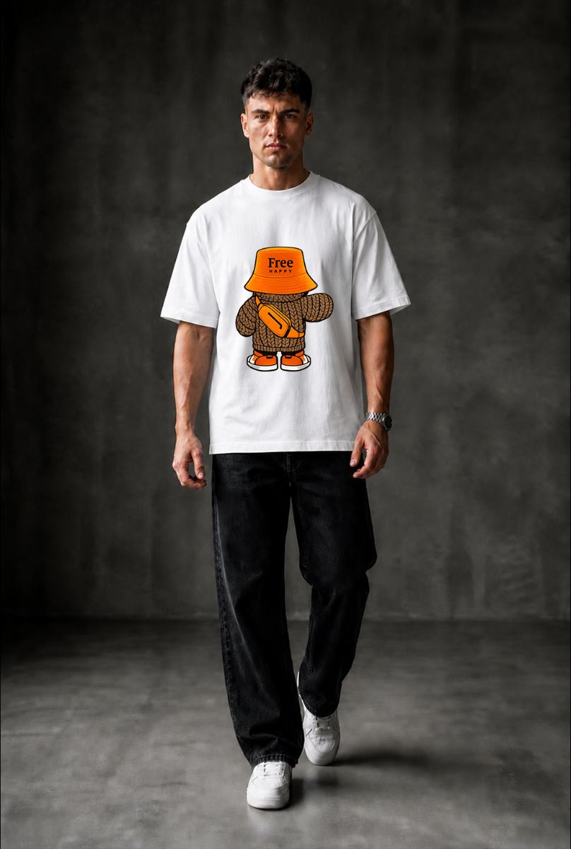 HaPpY Bear Oversized T-shirt ! - White