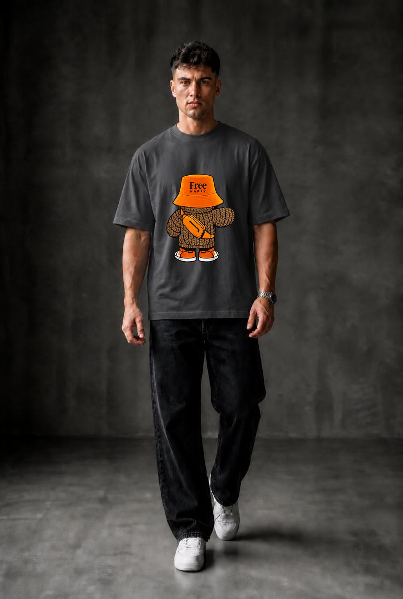 HaPpY Bear Oversized T-shirt ! - Grey
