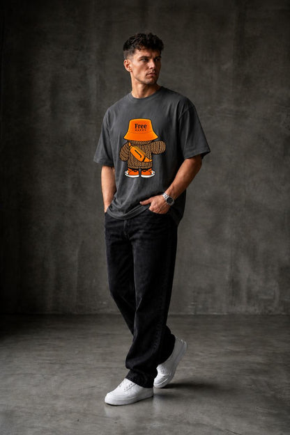 HaPpY Bear Oversized T-shirt ! - Grey