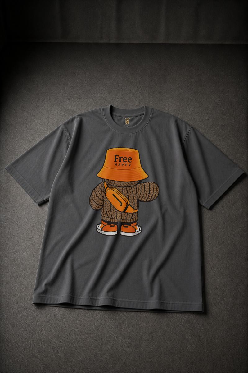 HaPpY Bear Oversized T-shirt ! - Grey