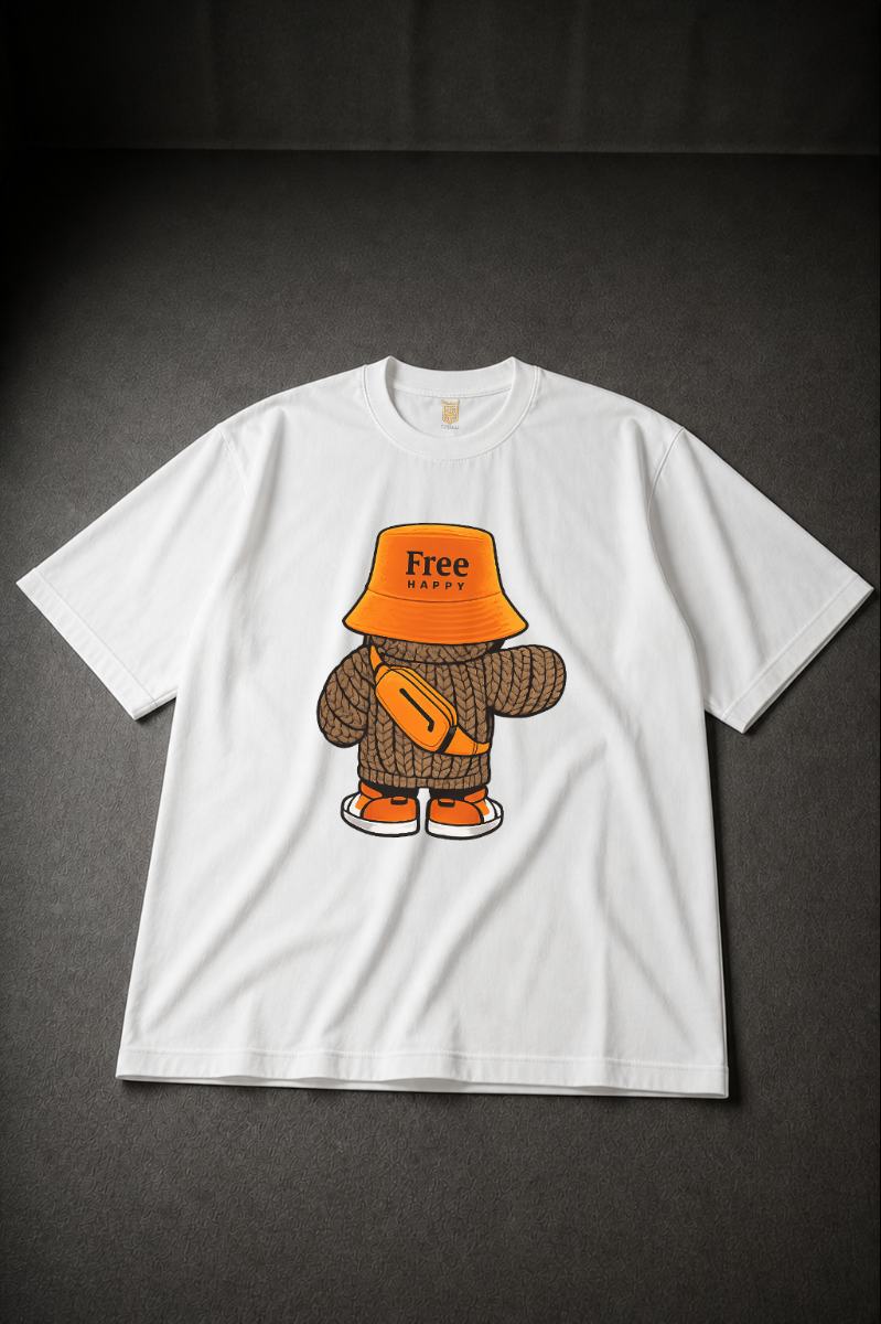 HaPpY Bear Oversized T-shirt ! - White