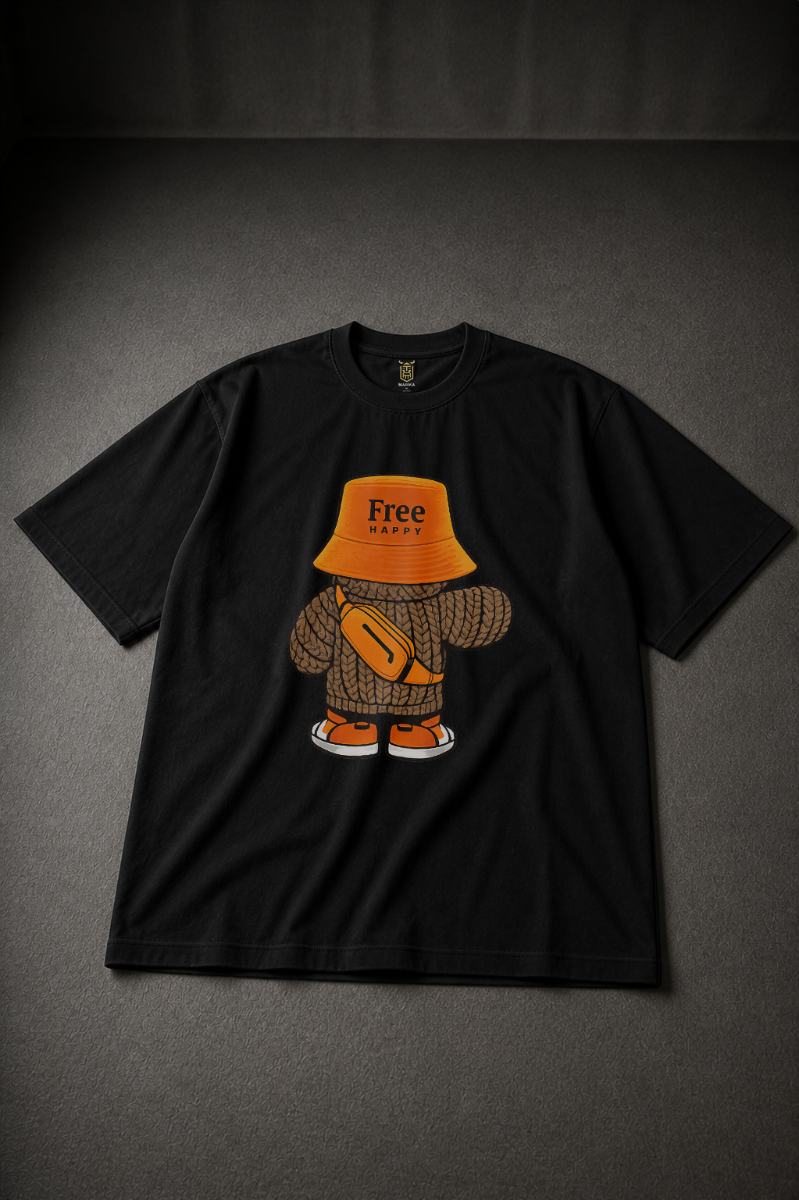 HaPpY Bear Oversized T-shirt ! - Black