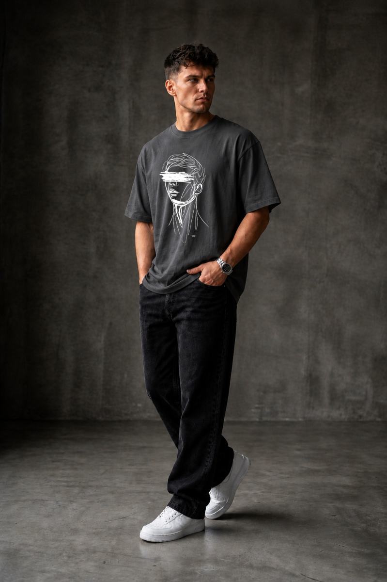 SKETCHY HEAD Oversized T-shirt ! - Grey